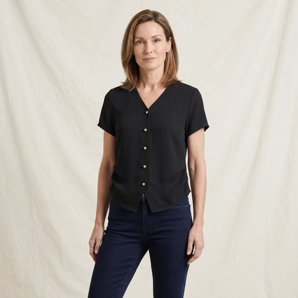 Black Thea Cotton V-Neck T-Shirt (Copy) 4