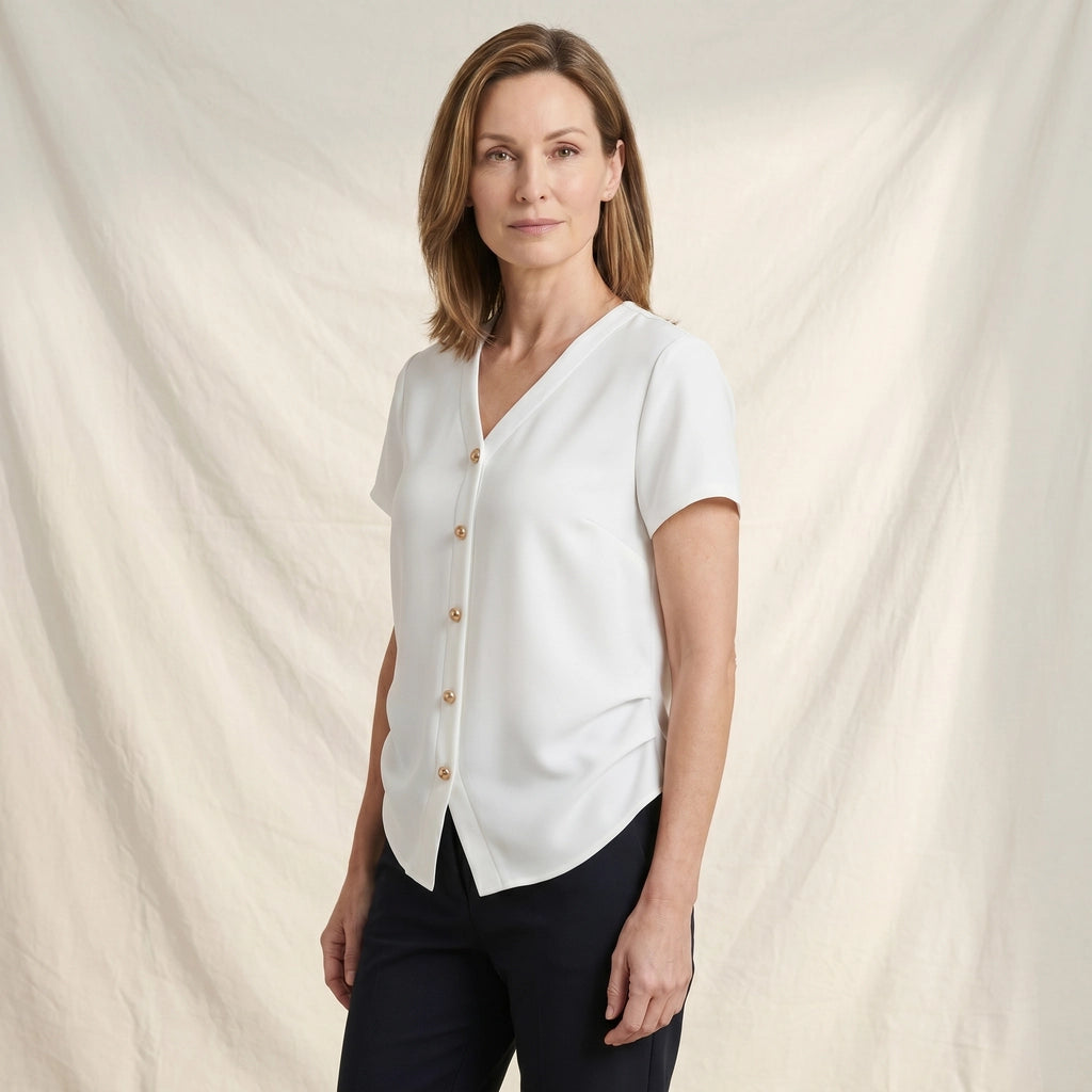 White Thea Cotton V-Neck T-Shirt (Copy) 1
