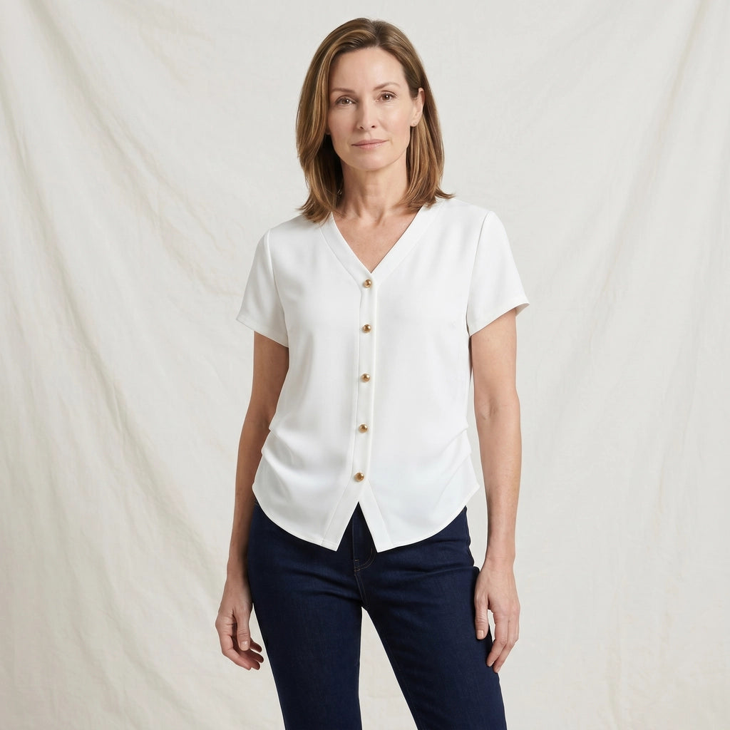 White Thea Cotton V-Neck T-Shirt (Copy) 2