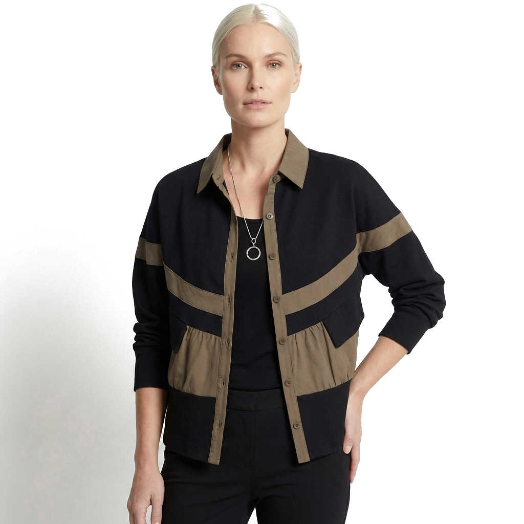 908-Khaki (Single Layer Thin) Contrast Panel Polo Collar Lightweight Jacket 2
