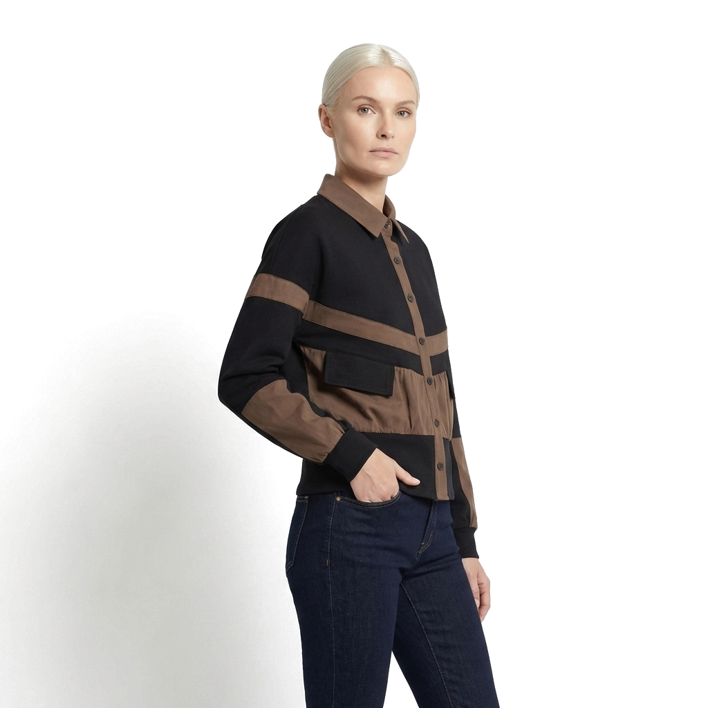 908-Khaki (Single Layer Thin) Contrast Panel Polo Collar Lightweight Jacket 4