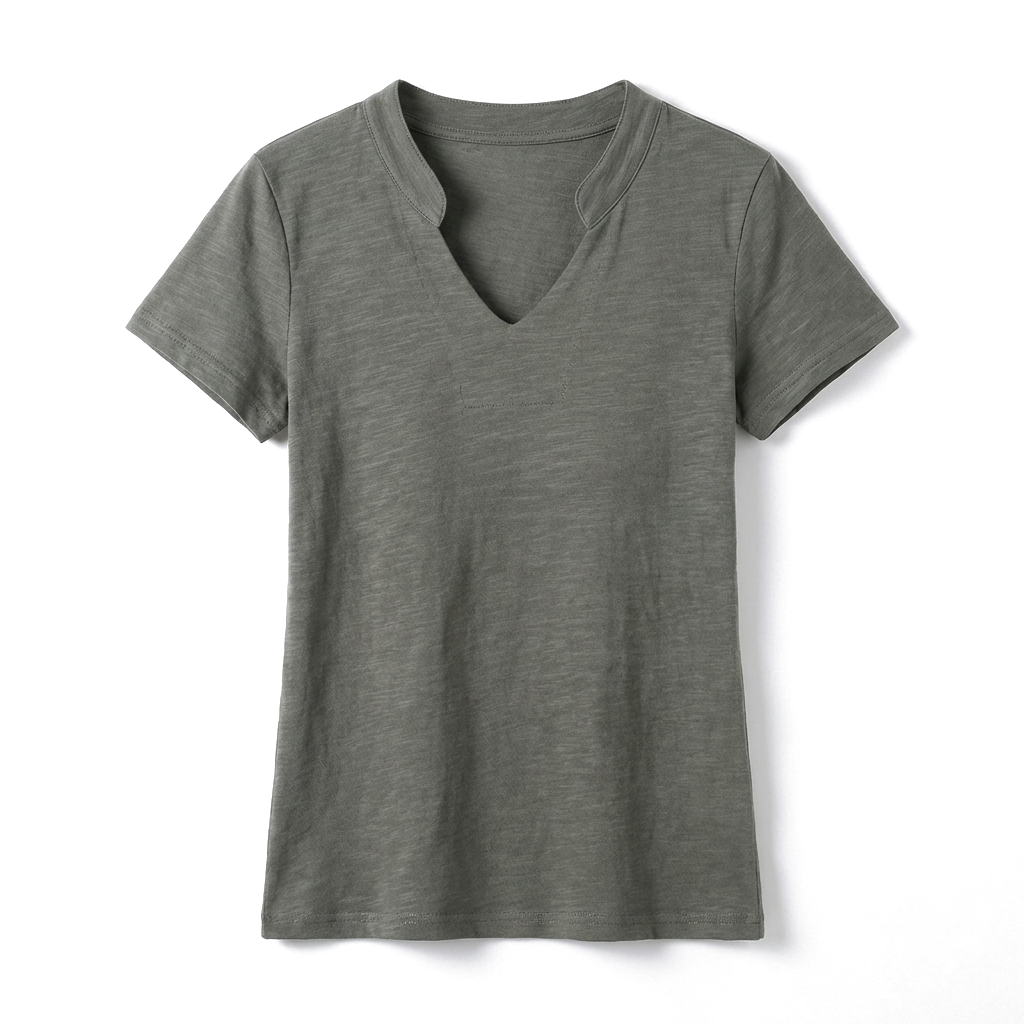 Army Grey Loose Fit Slub Cotton V-Neck T-Shirt 1