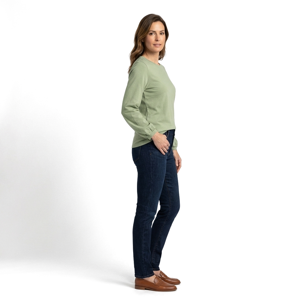 Bean Green Loose Fit Cotton T-Shirt with Lantern Sleeves 1