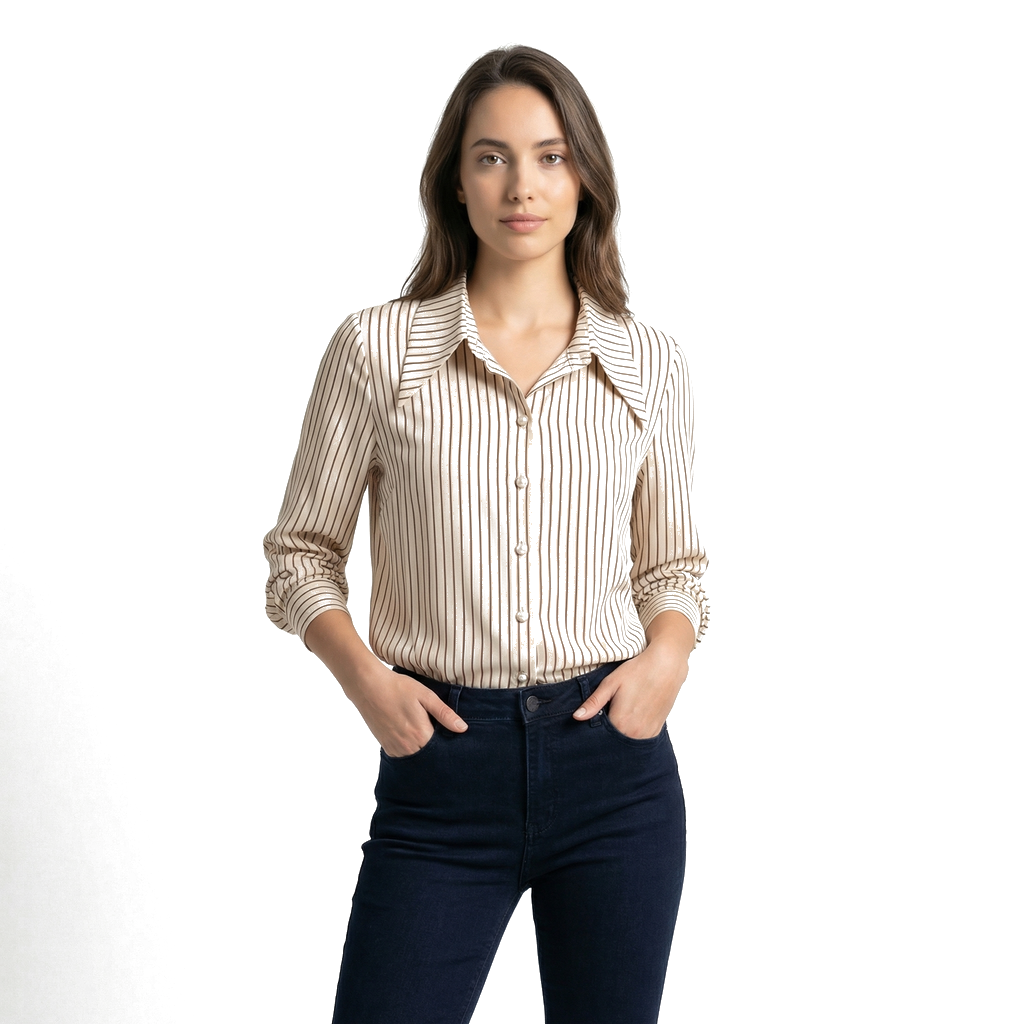 Beige / Brown Stripe Elara Vance Striped Shirt 4