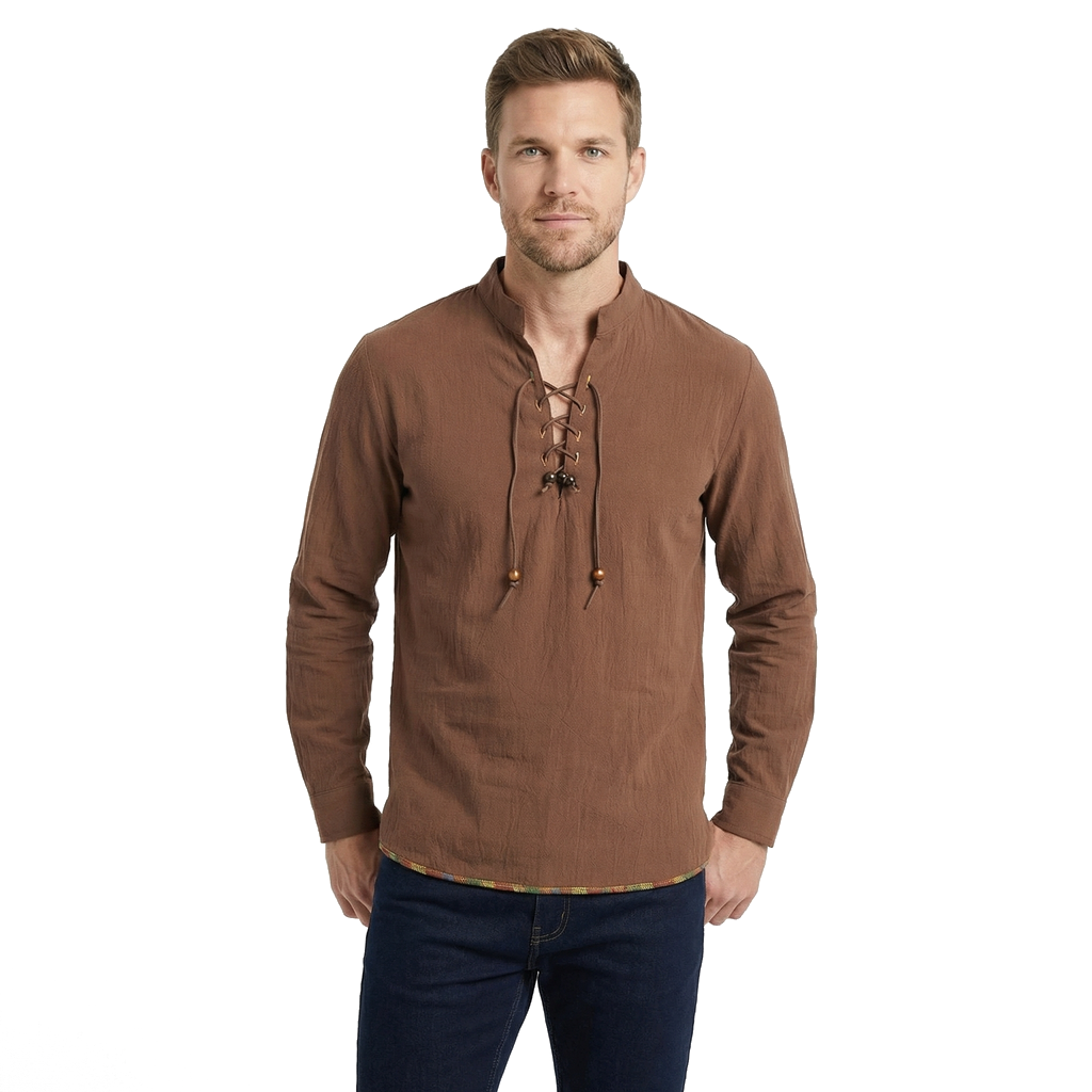 Brown Julian Henley Collar Shirt 1