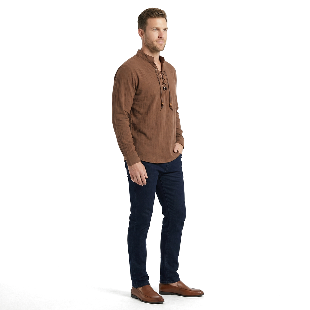 Brown Julian Henley Collar Shirt 2
