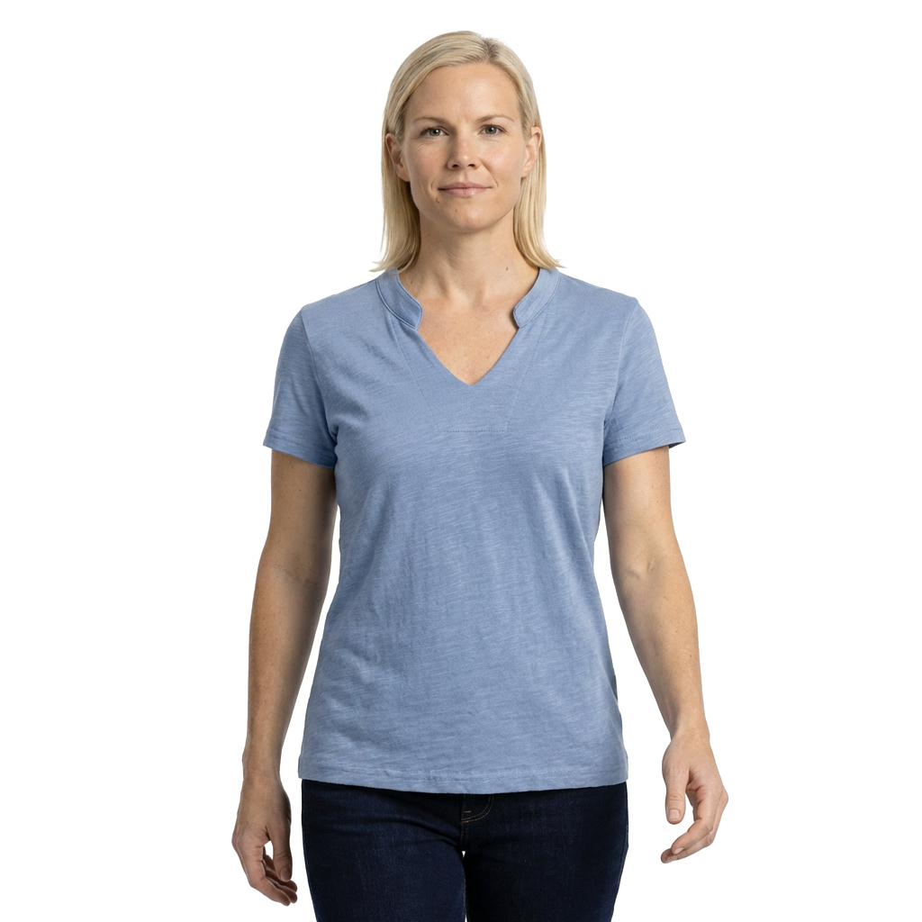 Fog Blue Loose Fit Slub Cotton V-Neck T-Shirt 4