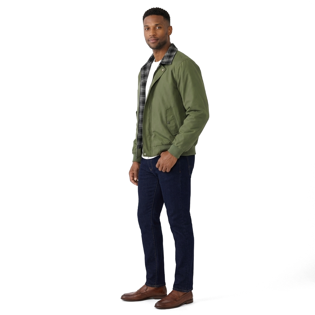 Green Loose Fit Layered Plaid Jacket with Spread Collar 2