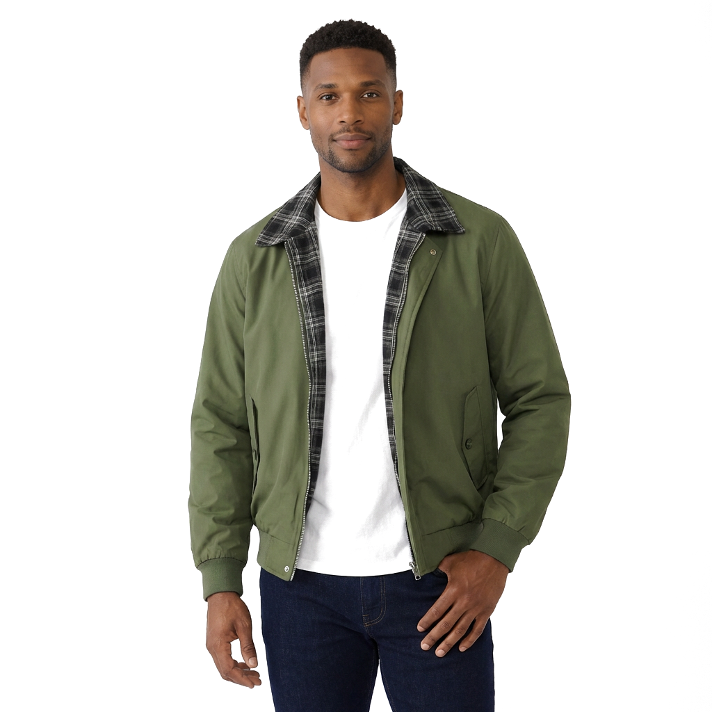 Green Loose Fit Layered Plaid Jacket with Spread Collar 1