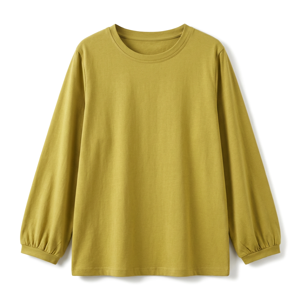 Mustard Yellow Loose Fit Cotton T-Shirt with Lantern Sleeves 1