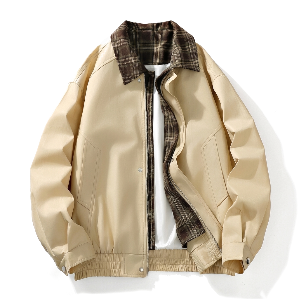 Off-white Loose Fit Layered Plaid Jacket with Spread Collar 1
