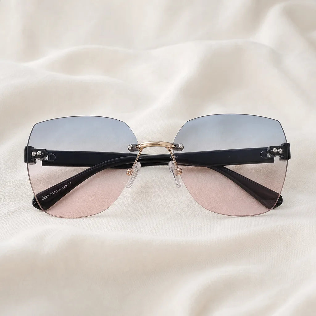 Women's Black frame with blue pink lenses Randolph Rimless Square Shades