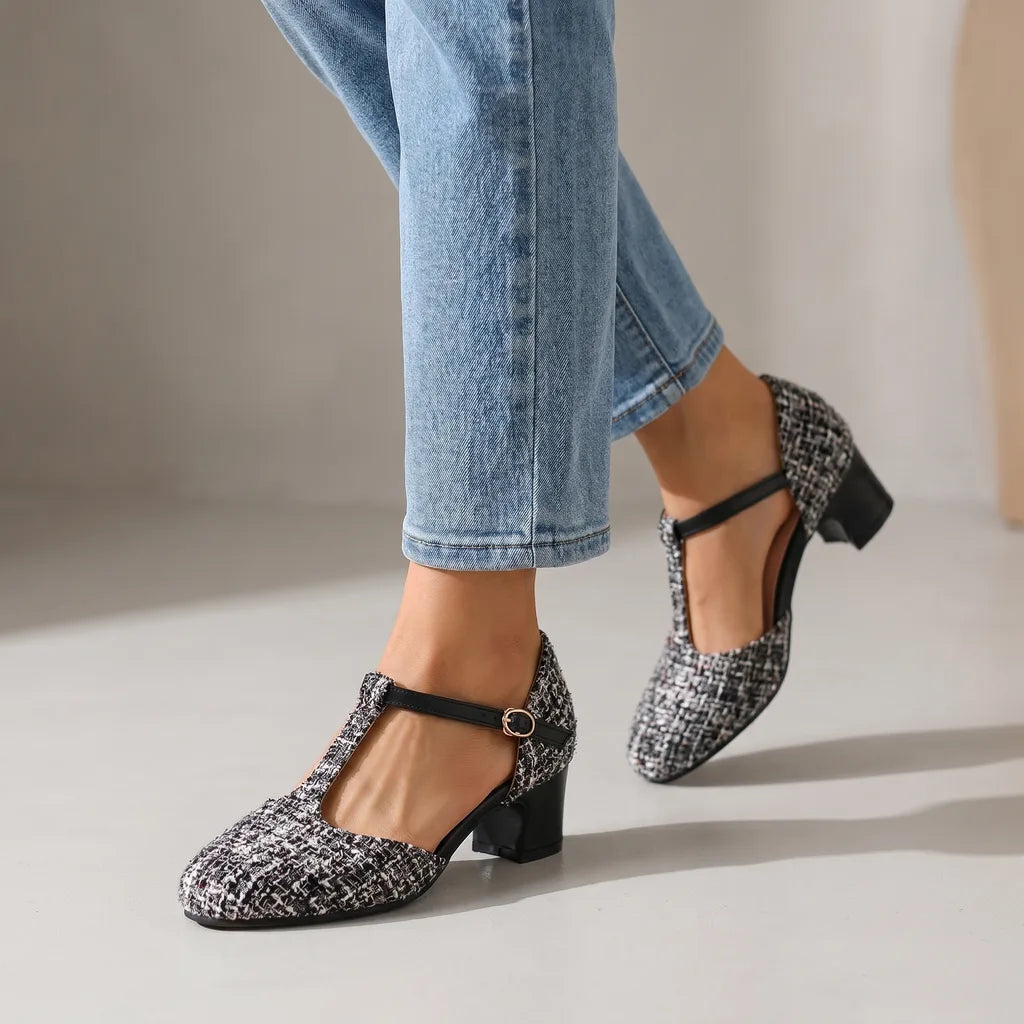 Wenley T-Strap Heels - Color:Black;Size:35