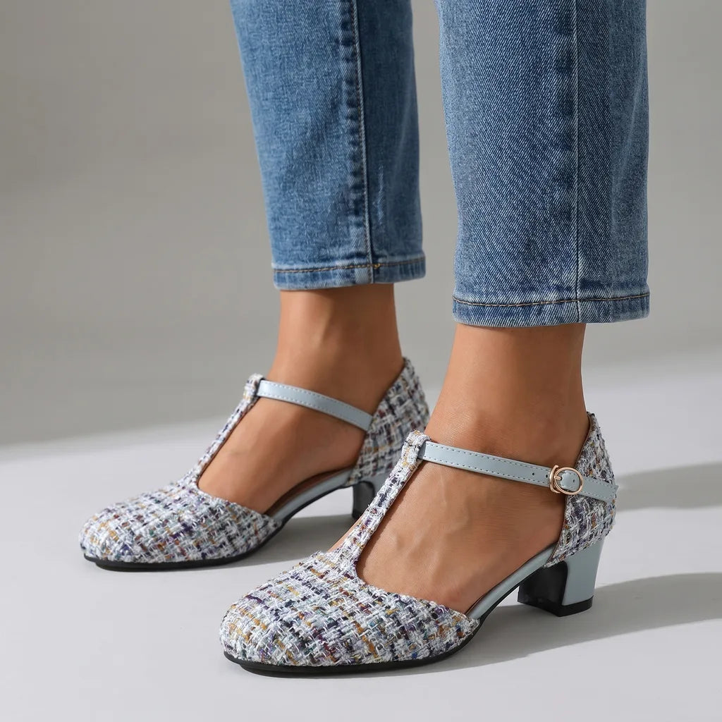 Wenley T-Strap Heels - Color:Blue;Size:35