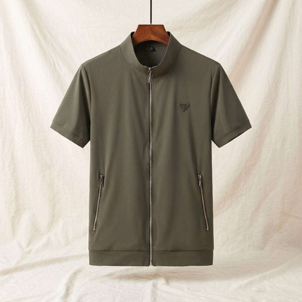 Army Green Axel Zip-Up  Collar Polo 4