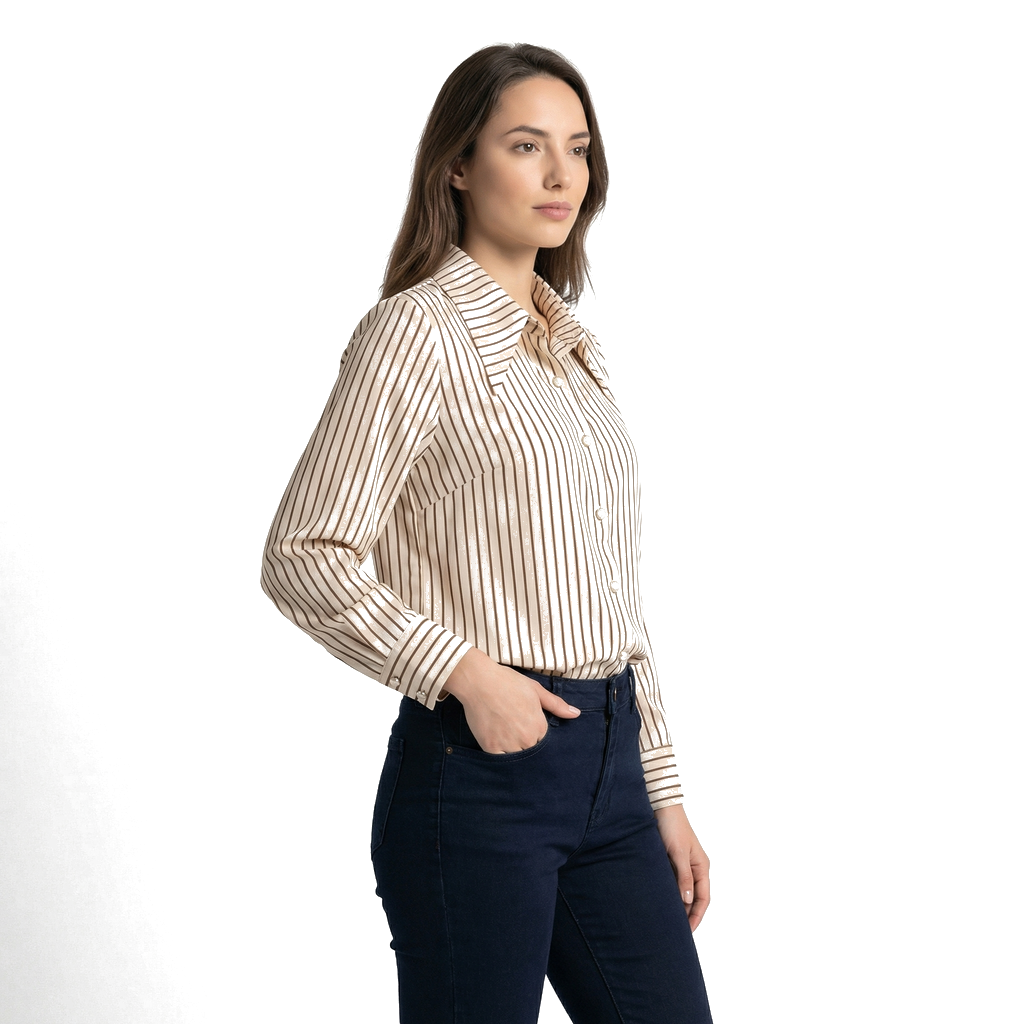 Beige / Brown Stripe Elara Vance Striped Shirt 4