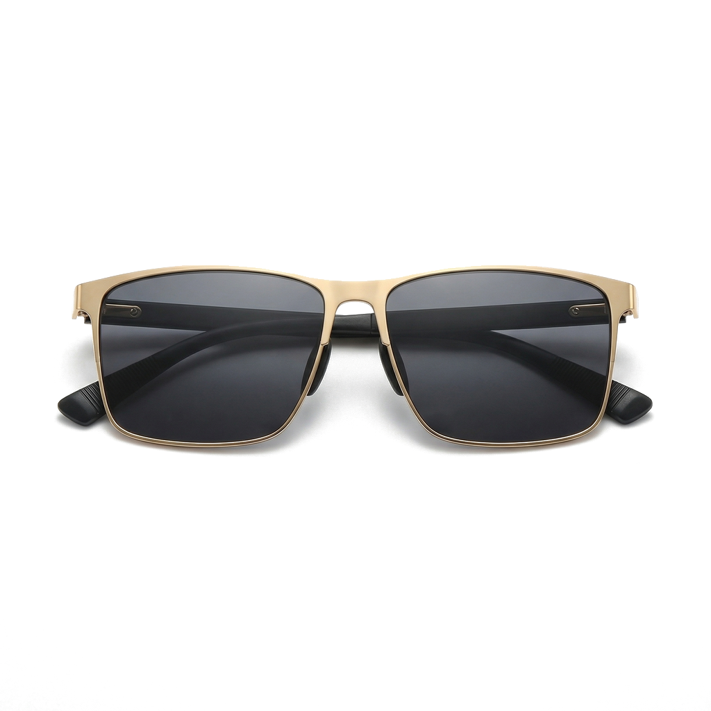 Black Gold Frame Grey Lens Weston Metal Square Shades 4