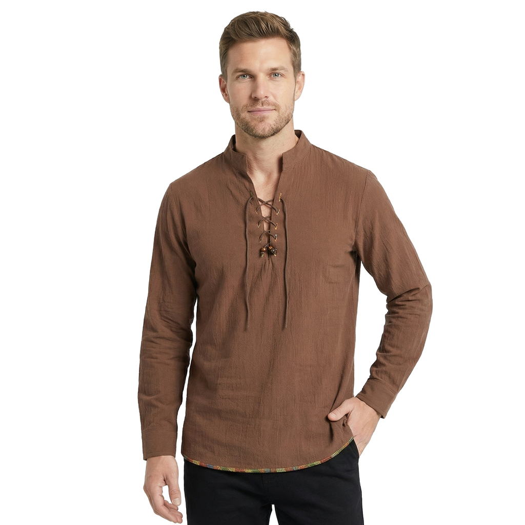 Brown Julian Henley Collar Shirt 4