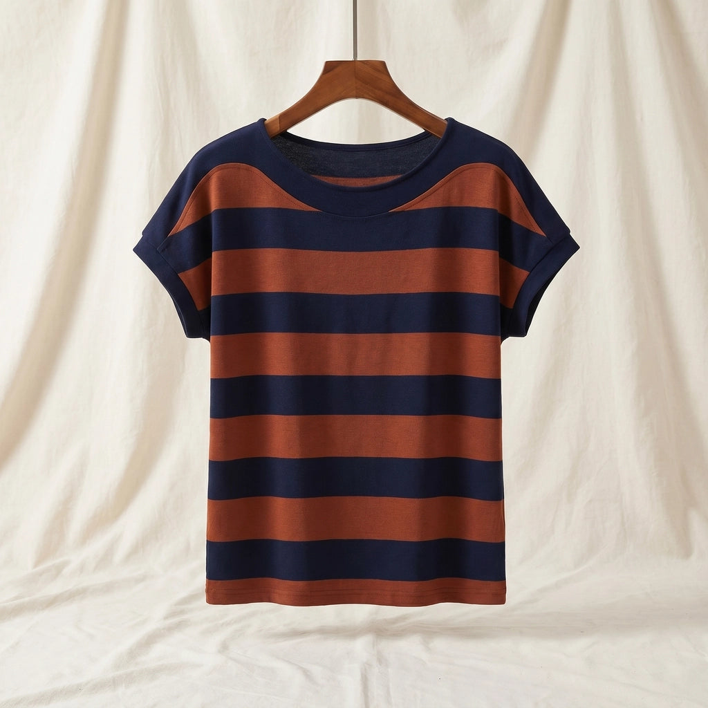 Celine Striped  T-Shirt - Color:Khaki;Size:S