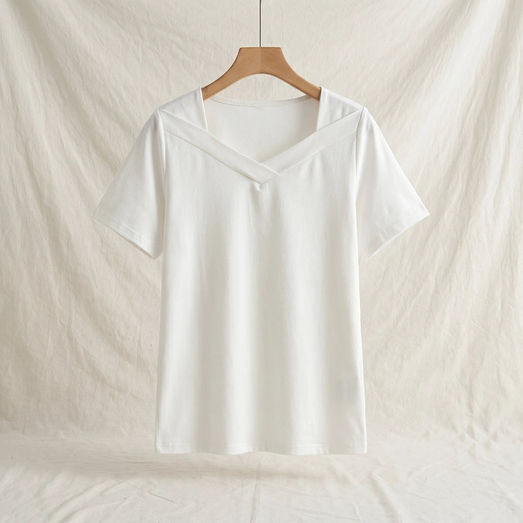 Diana V-Neck  T-Shirt - Color:White;Size:XS