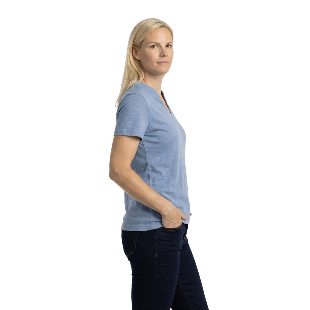 Fog Blue Loose Fit Slub Cotton V-Neck T-Shirt 3