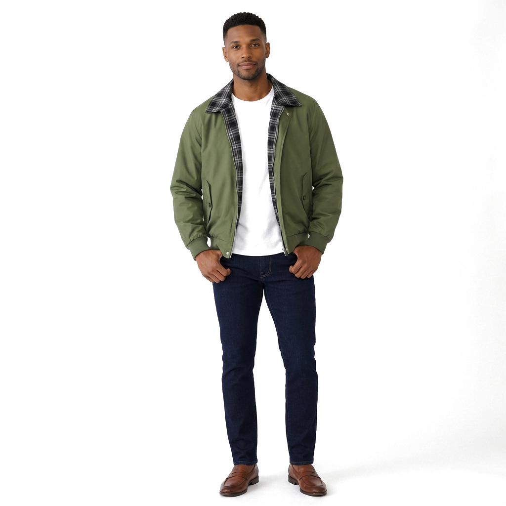 Green Loose Fit Layered Plaid Jacket with Spread Collar 4