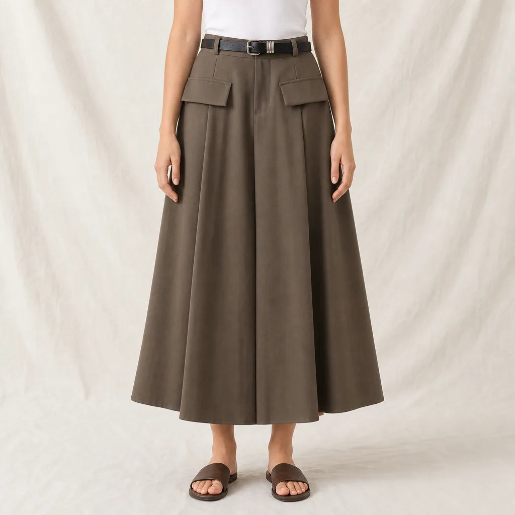 Women's Brown Thalia Pleated Midi Skirt