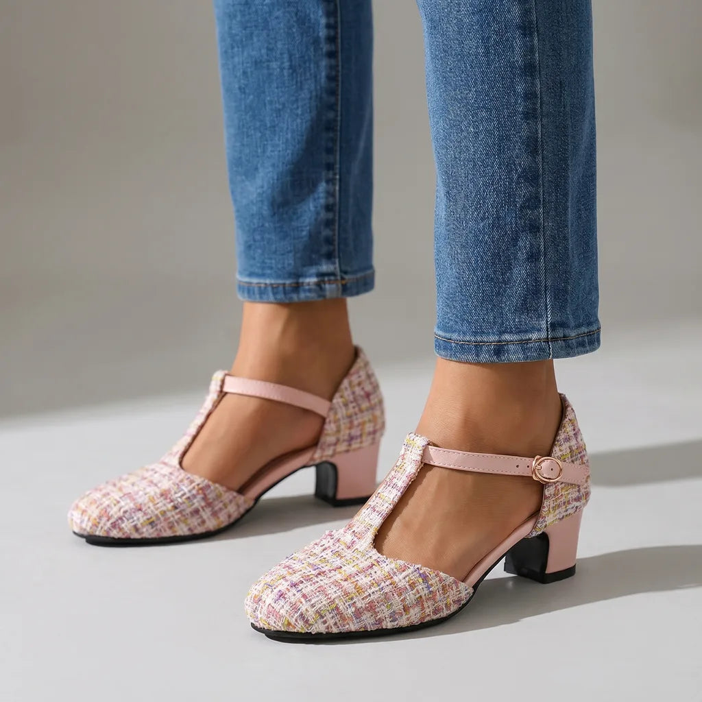 Wenley T-Strap Heels  - Color:Pink;Size:35